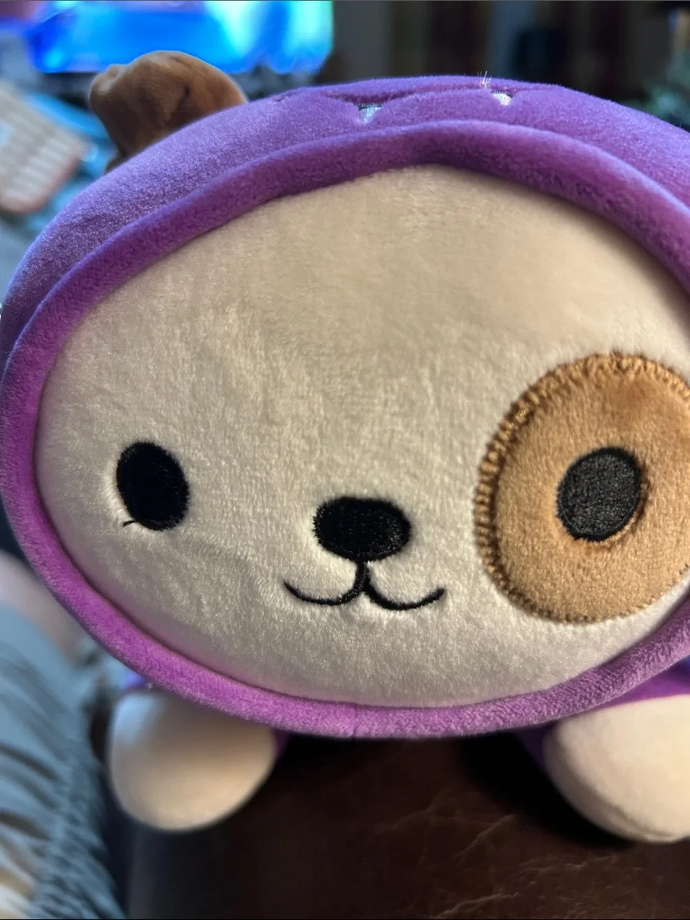 Walgreens Hug Me Puppy /Batman C ostume  Purple Cream and Brown Plush NWT